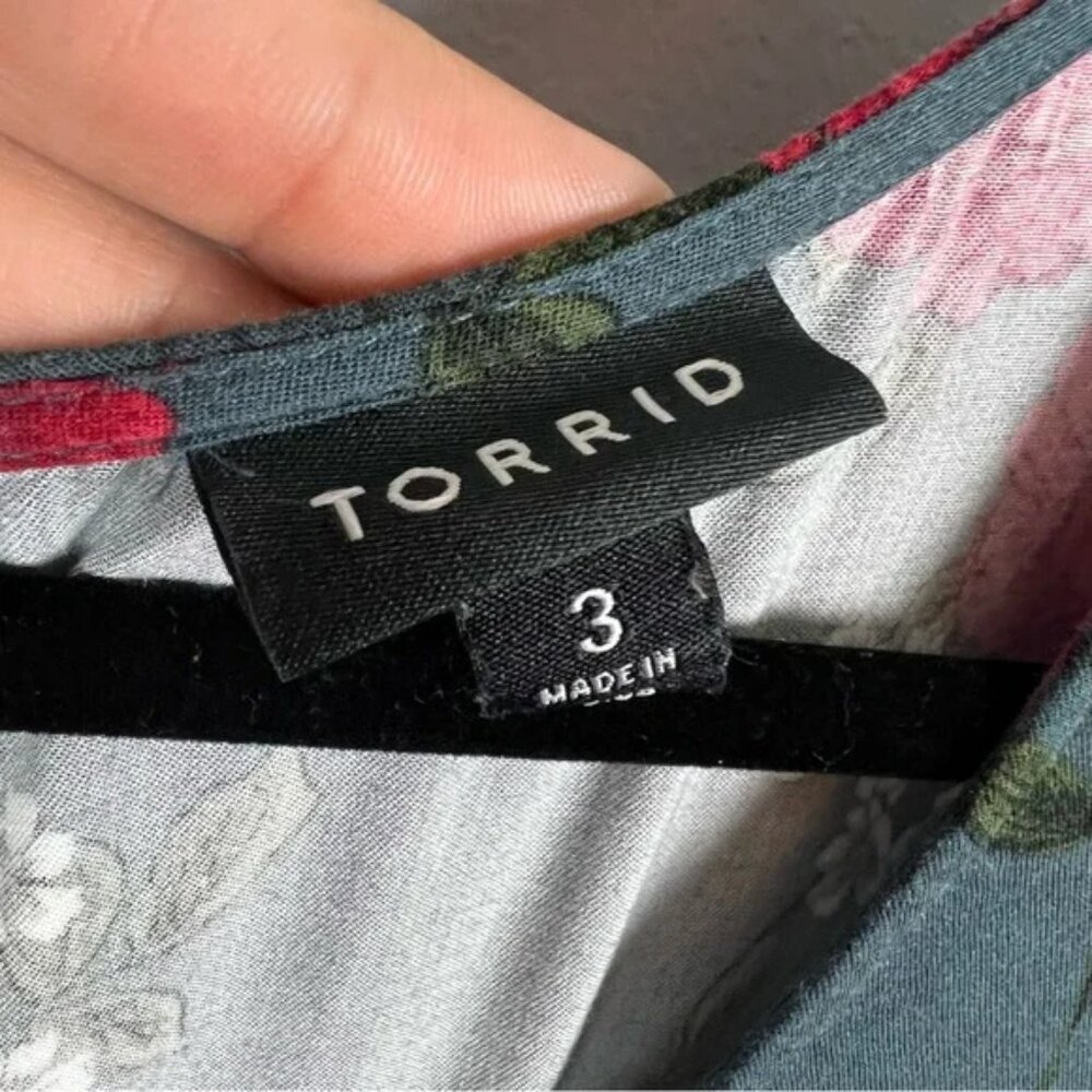 Torrid Florla Mini Challis Skater Dress Slate Gray Red Size 3X - Picture 12 of 12